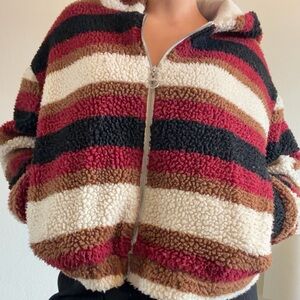Striped Sherpa Zip-Up Jacket